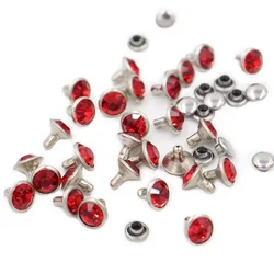 100Sets 6mm&8mm Rhinestone Rivets Light Siam Crystal Studs Metal Base for Clothing Bag Leathercraft Rivets for Leather