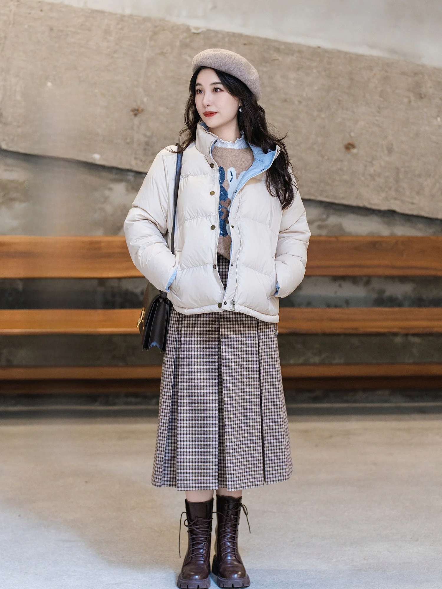 

Apipedr Winter ort down Jaet Double-Sided Wearable Stand Collar White Du Feather Women's Casual Sle Thiened Coat