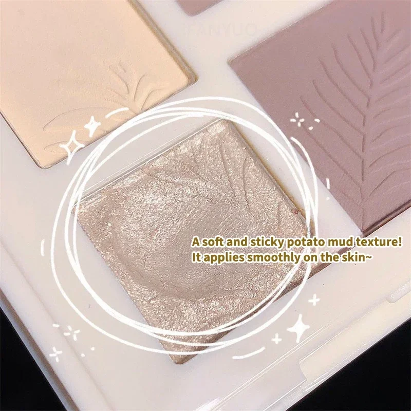 Heallor ชุด Rias wajah highlighter ใบหน้า4สี, เครื่องสำอางอายแชโดว์จมูก3D สีด้าน