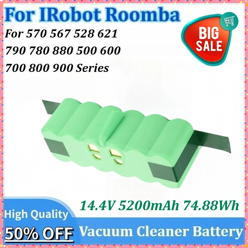 

New 14.4V 5200mAh 74.88Wh Replacement Vacuum Cleaner Battery for IRobot Roomba Series 570 567 528 621 790 780 880 5/6/7/8/9