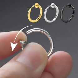 2Pcs Small Hoop Spring Ear Clips Earrings For Women Men Stainless Steel Painless No Piercing Stealth Fake Ear Jewelry 8-20mm