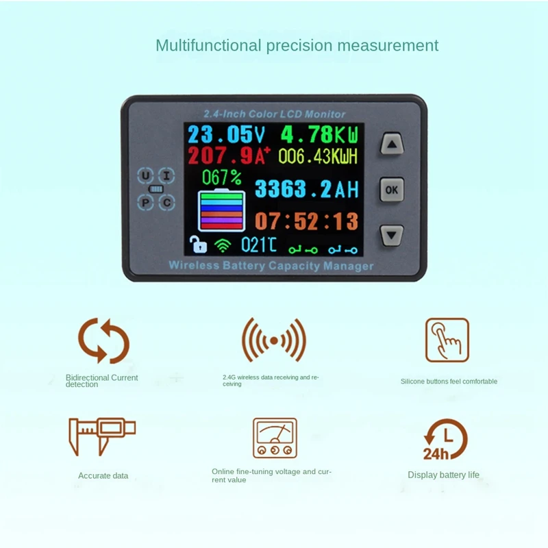 VAC8810F 2.4 Inch Wireless Voltage Meter+Measurement Box Coulometer Capacity Power Detector 120V 100A Tester Monitor