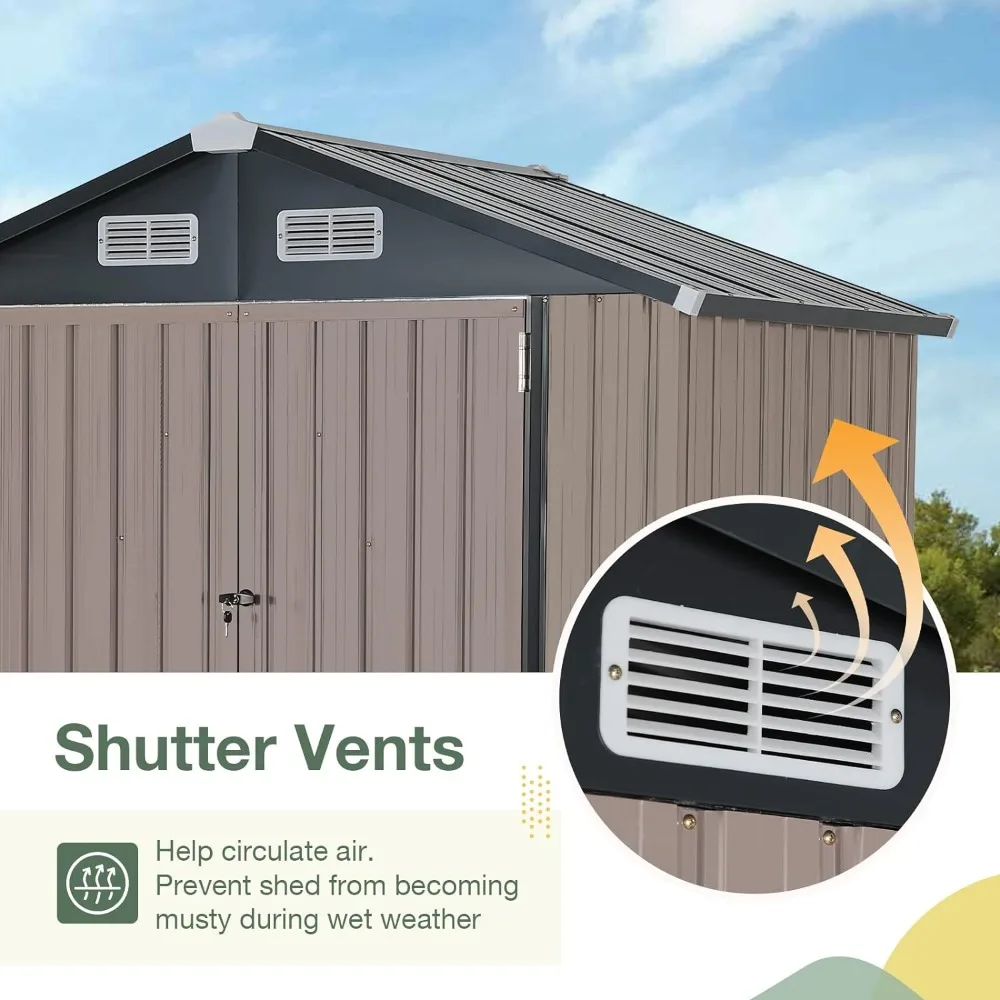 Lawn Garden Shed Patio Tools Outside Sheds & Outdoor Storage Galvanized Steel W/Lockable Door for Backyard Brown Buildings Booth