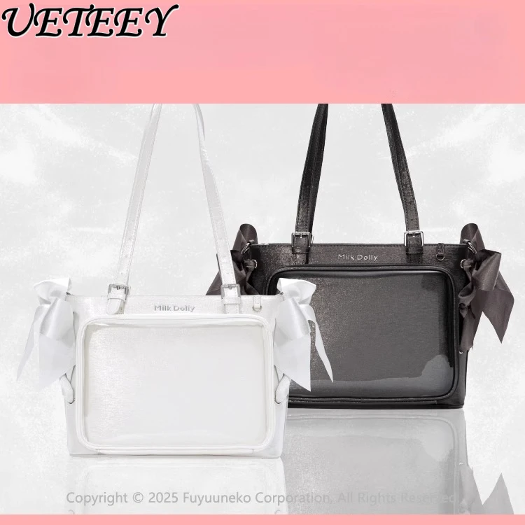 

Japanese Original Versatile Bow Messenger Bag Go Out Sweet Girls Cosmetic Bags Daily Ribbon Solid Color Handbag Makeup Case