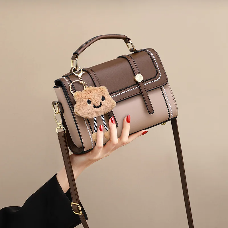 

Vintage Cute Women's Bags New Genuine Leather Color Collision Fashion Shoulder Bag Ladies Versatile Large Capacity Crossbody Bag
