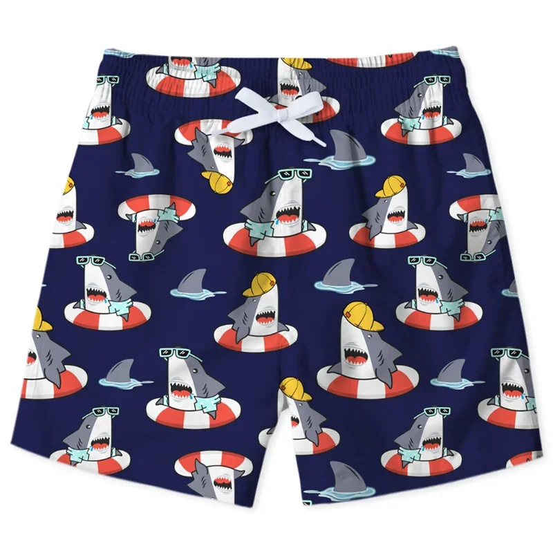 Cute Shark Dinosaur Beach Shorts For Men Kids 3d Print Cartoon Animal Swim Trunks Surfing Board Shorts Male Street Short Pants