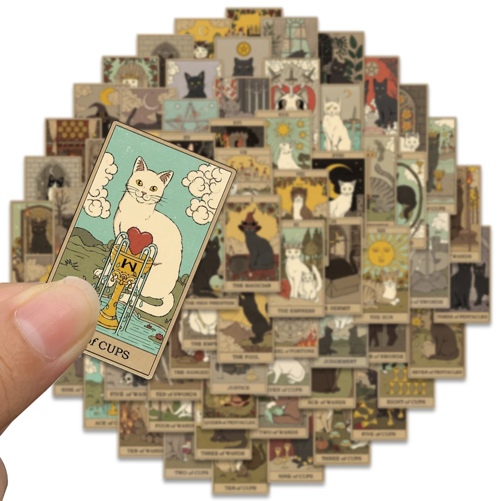 72pcs Cat Tarot Card Sticker Cartoon Funny Decal For Phone Luggage Bicycle Helmet Skateboard Laptop Label Decorative Sticker