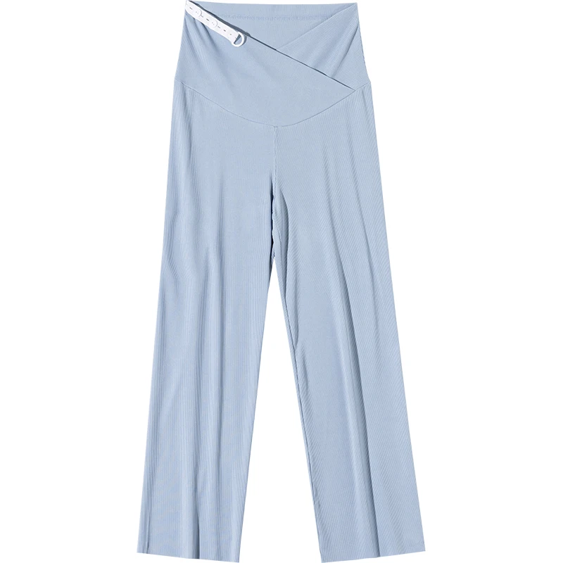 Pantaloni dritti larghi a gamba larga da donna di maternità pantaloni Casual da gravidanza per giovani sottili e freschi pantaloni elastici a vita bassa