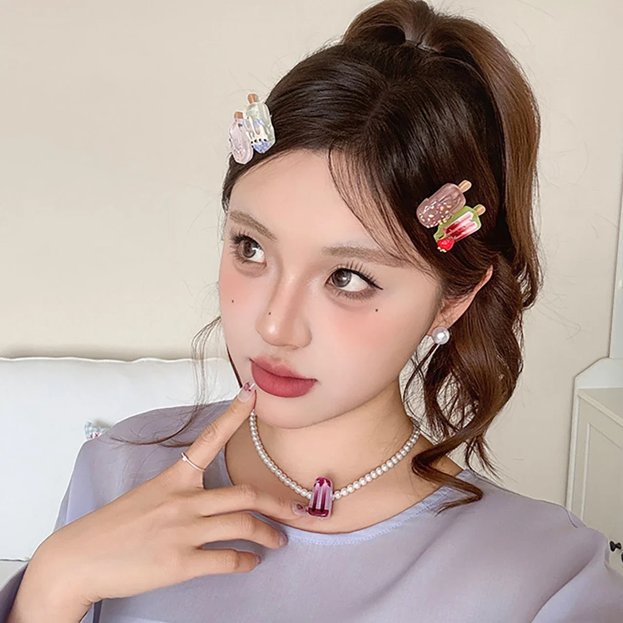 กิ๊บติดผมรูปไอศกรีมน่ารัก 5 ชิ้น/ชุด สำหรับเด็ก ลายการ์ตูน มินิบาร์เร็ตต์ กิ๊บติดผมตลกๆ สำหรับเด็ก อุปกรณ์เสริมผมเด็ก