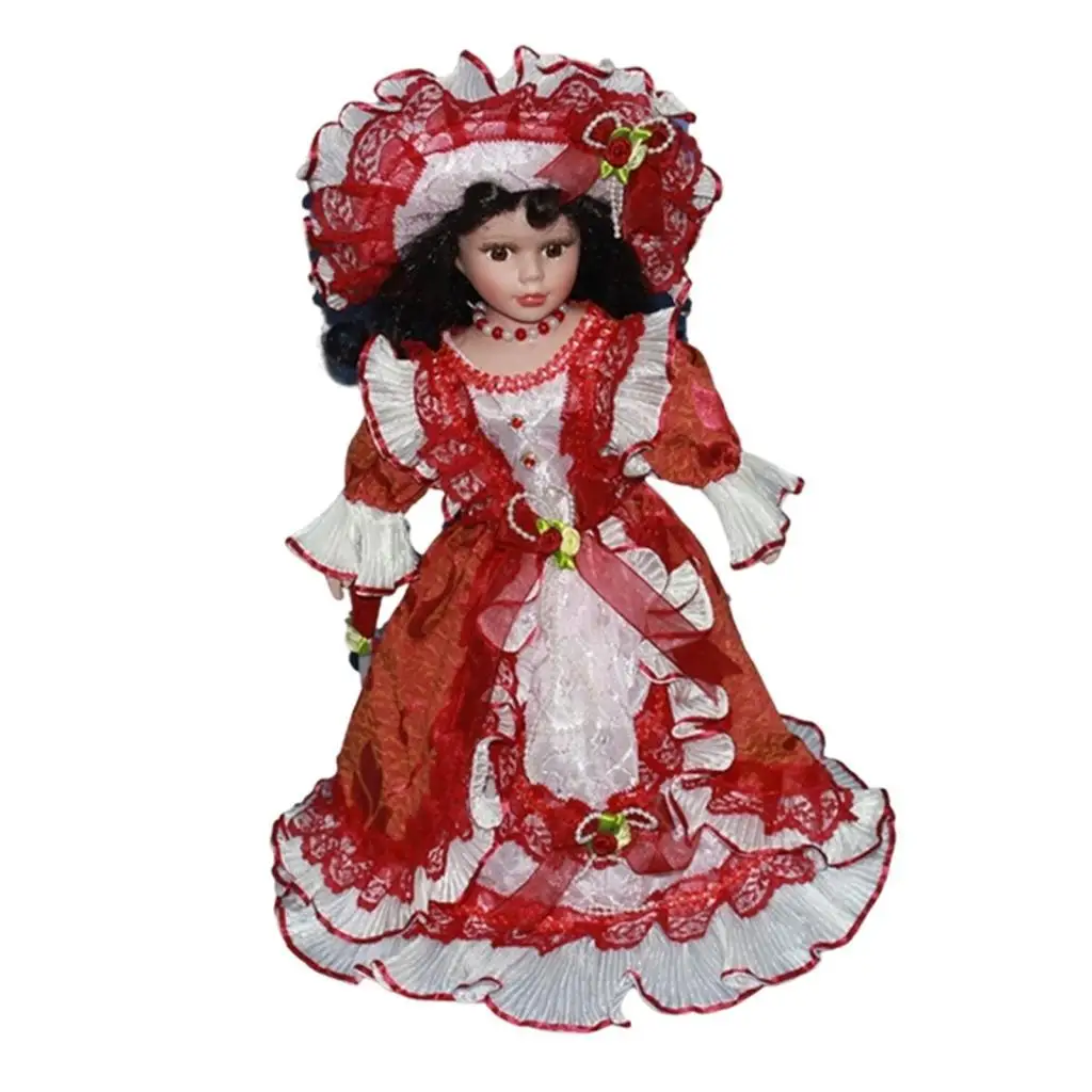 Miniature Ceramic Doll Porcelain People Curly Hair Elegant Lady Dolls with Dress