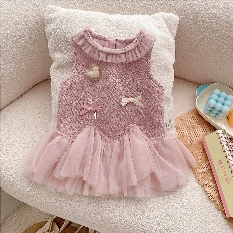 

Girls2025Spring and Autumn New Dress Set Cute Baby Girl Princess Mesh Dress Base Shirt Two Pieces