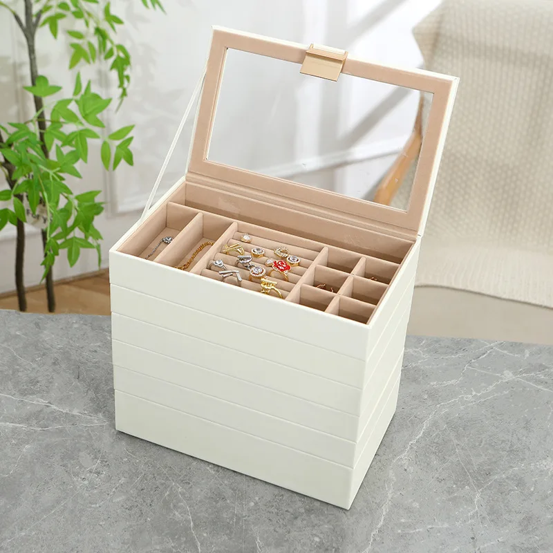 صندوق مجوهرات جلدي، صناديق تخزين خاتم فاخرة بسيطة، قلادات ذات سعة كبيرة، أقراط، علبة عرض، تغليف المجوهرات، هدية