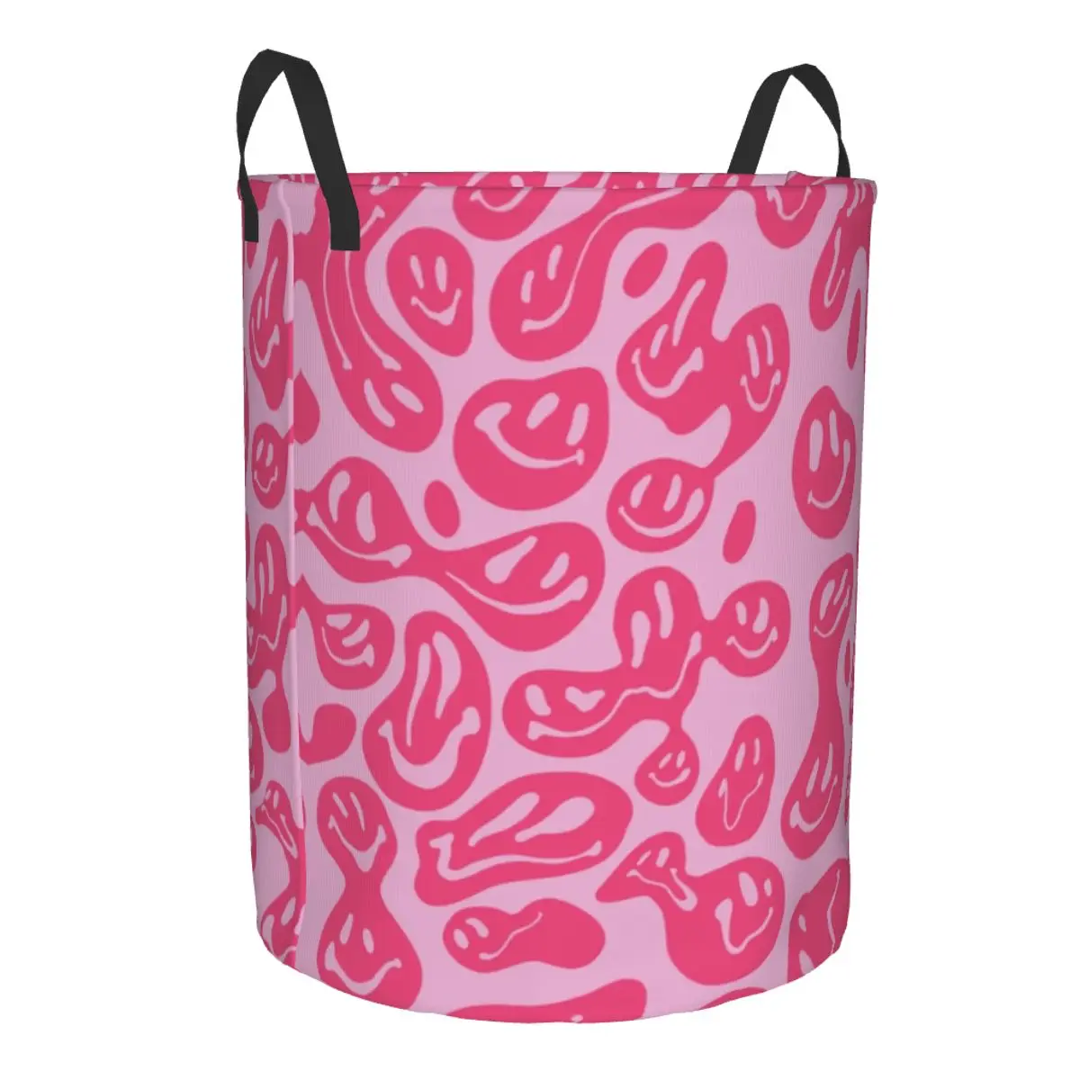 Pink Dripping Smiley Laundry Basket Collapsible Large Clothing Storage Bin Pink Girl Purple Letter Aesthetic Smiley Baby Hamper