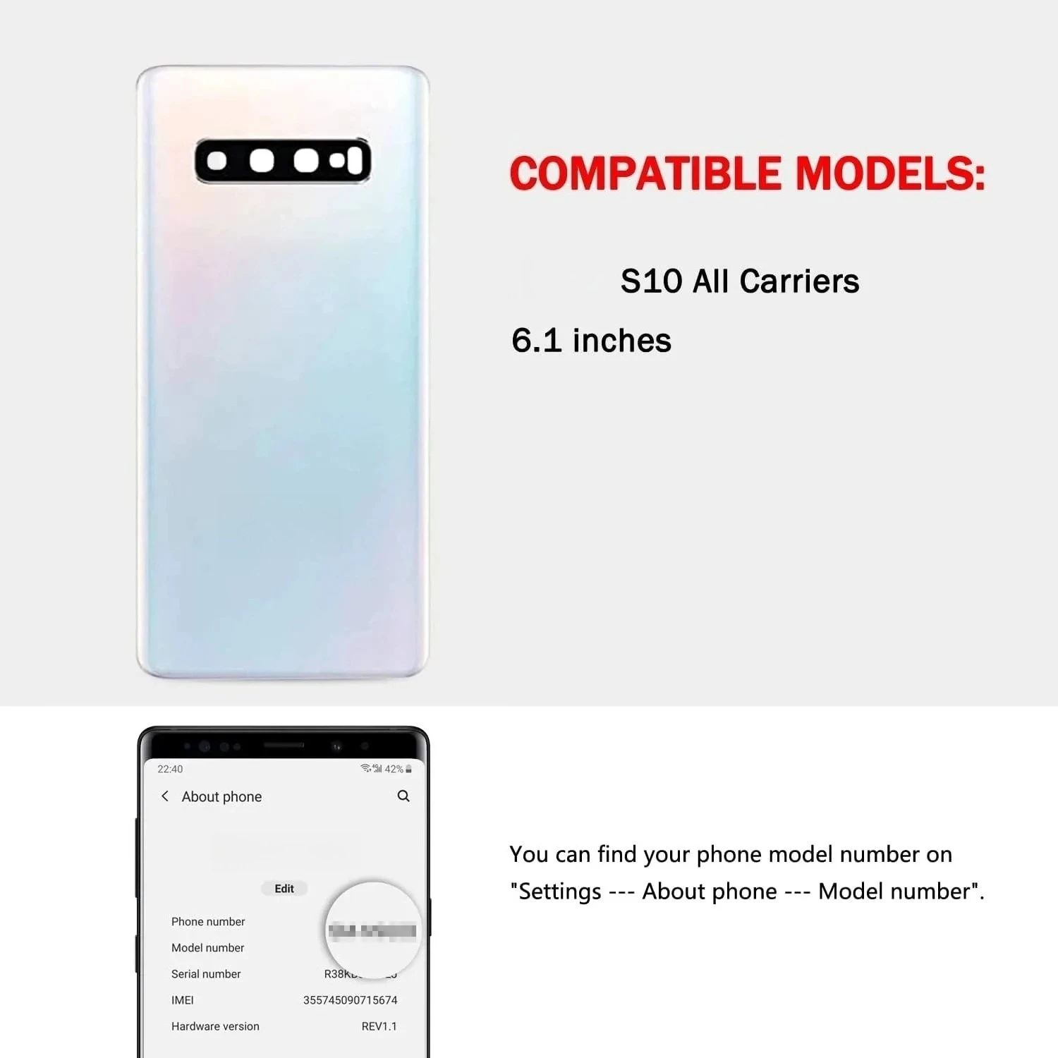 

S10 6.1" Back Kit – OEM glass door, camera lens & frame, pre-cut tape, pry tools & guide for SM-G973 snap-fit restore