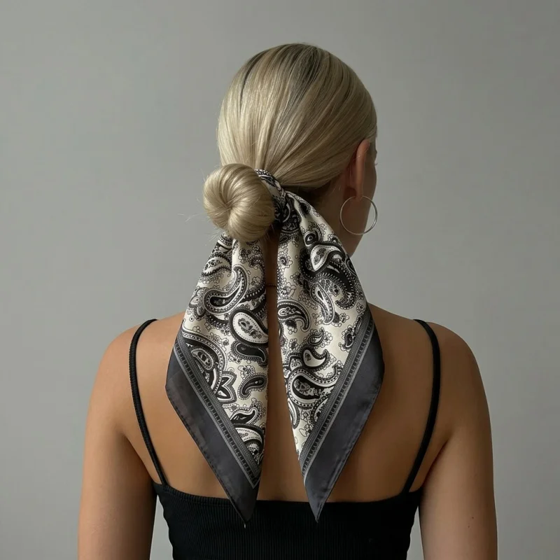 Luxury Satin Square Scarf Paisley Print Hairband Vintage Bandana Headband Neck Scarf for Women Multi-use Hair Wrap Bag Accessory