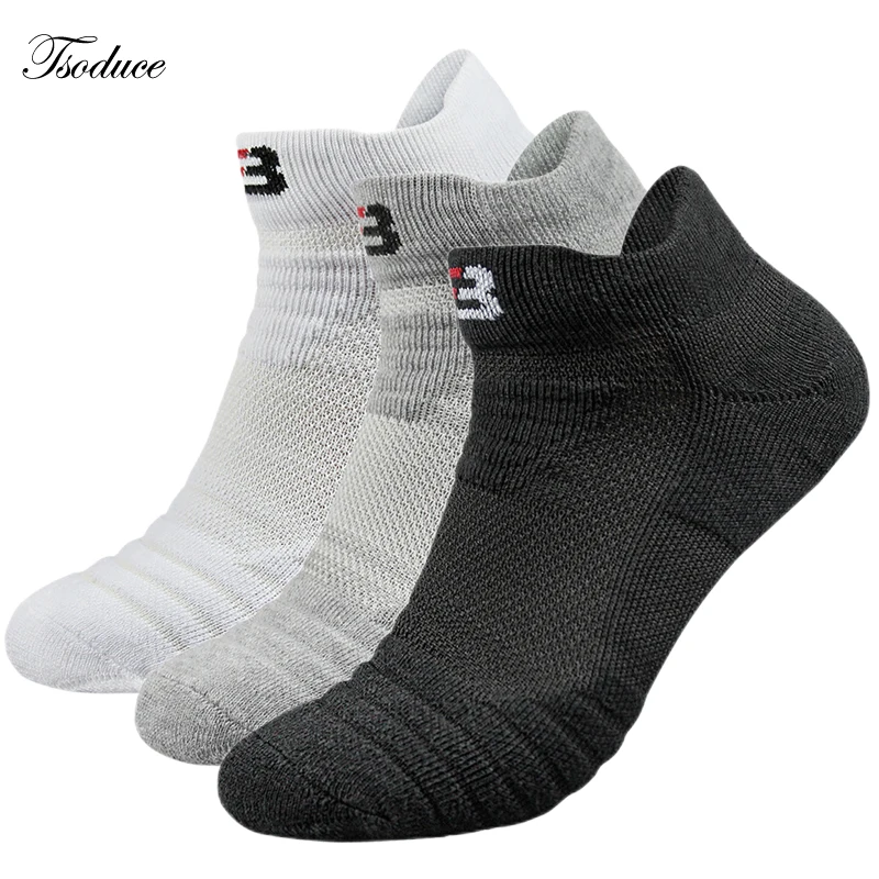 3 Pairs/Lot Men Sport Socks Breathable Basketball Running Football Socks Non-Slip Men Fitness Grey Black White Crew Short Socks