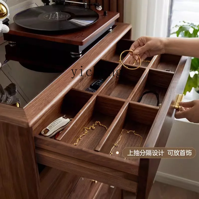 FY Full Mortise and Tenon Glass North American Black Walnut Bedroom Solid Wood Storage Drawer Cabinet