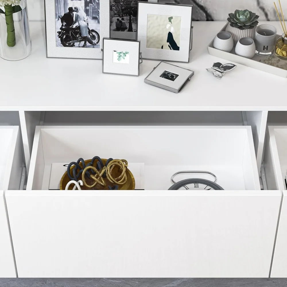 وحدة تحكم وسائط خشبية حديثة مثبتة على الحائط مع أضواء LED لأجهزة التلفاز حتى 70، مركز ترفيه بتصميم عائم #5