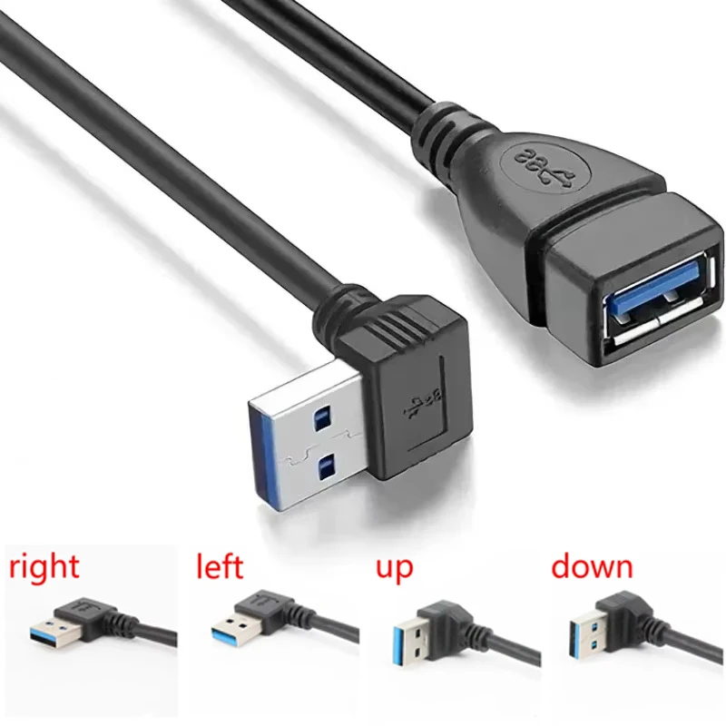 USB Extension Cable Cord Super Speed USB 3.0 Cable Male to Female Data Sync USB3.0 Extende Cable 90 Degree Right/ Left/ Up/ Down