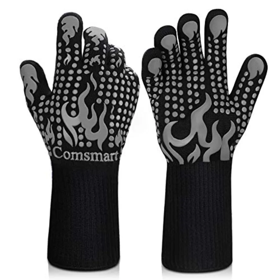 BBQ Gloves 1472F Heat Resistant Silicone Non-Slip Oven Mitts Long Kitchen Gloves Perfect for Grilling Cooking Baking Cutting