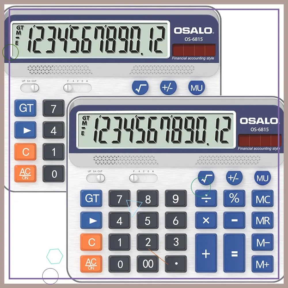 

Большой 5-дюймовый ЖК-дисплей, 12-значный настольный калькулятор с большими кнопками, питанием от солнечной батареи и батареи для офисного домашнего использования
