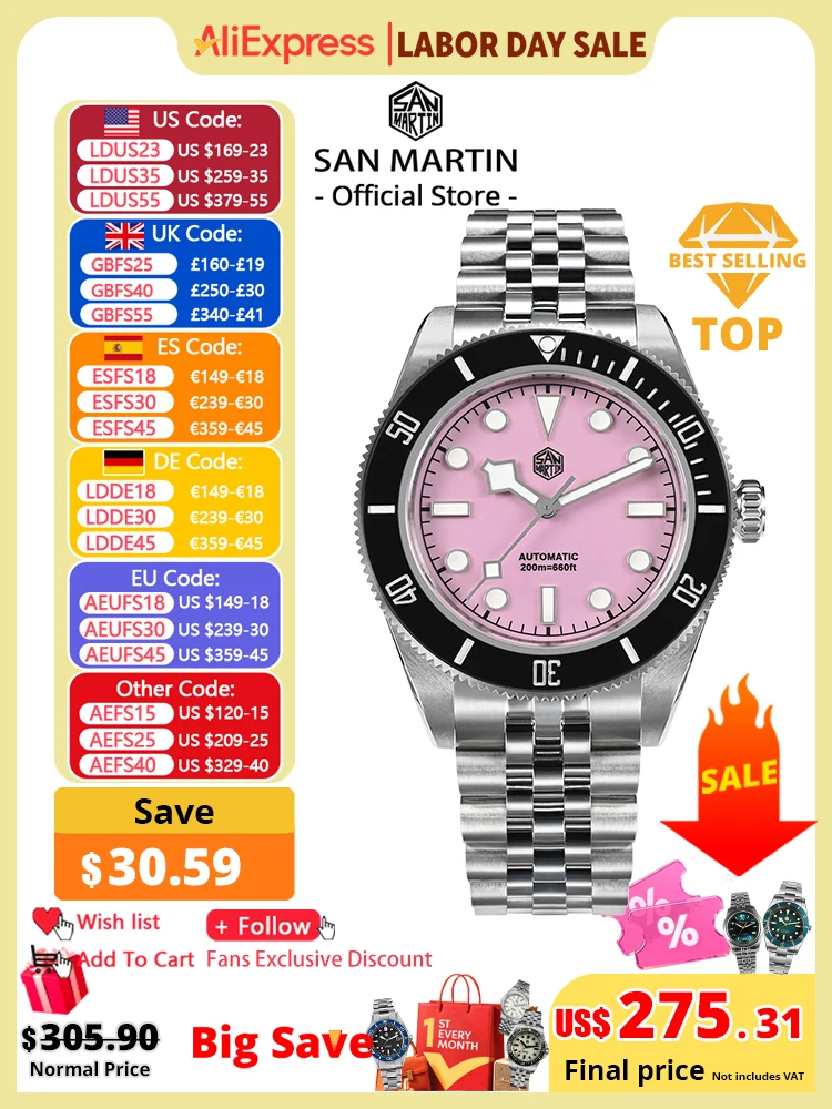 Rolex Watch Submariner - San Martin 40mm Rosa BB Diver