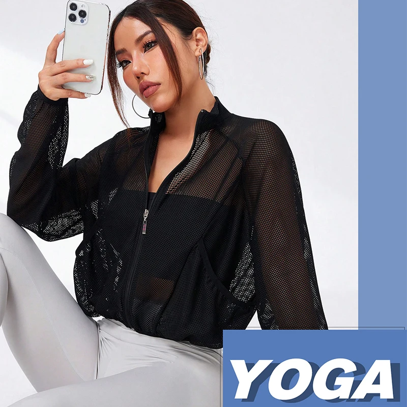 

Сексуальная прозрачная повседневная куртка для женщин в стиле Y2K, тонкая сетчатая куртка на молнии, женская весенне-летняя свободная куртка в американском уличном стиле, женская куртка