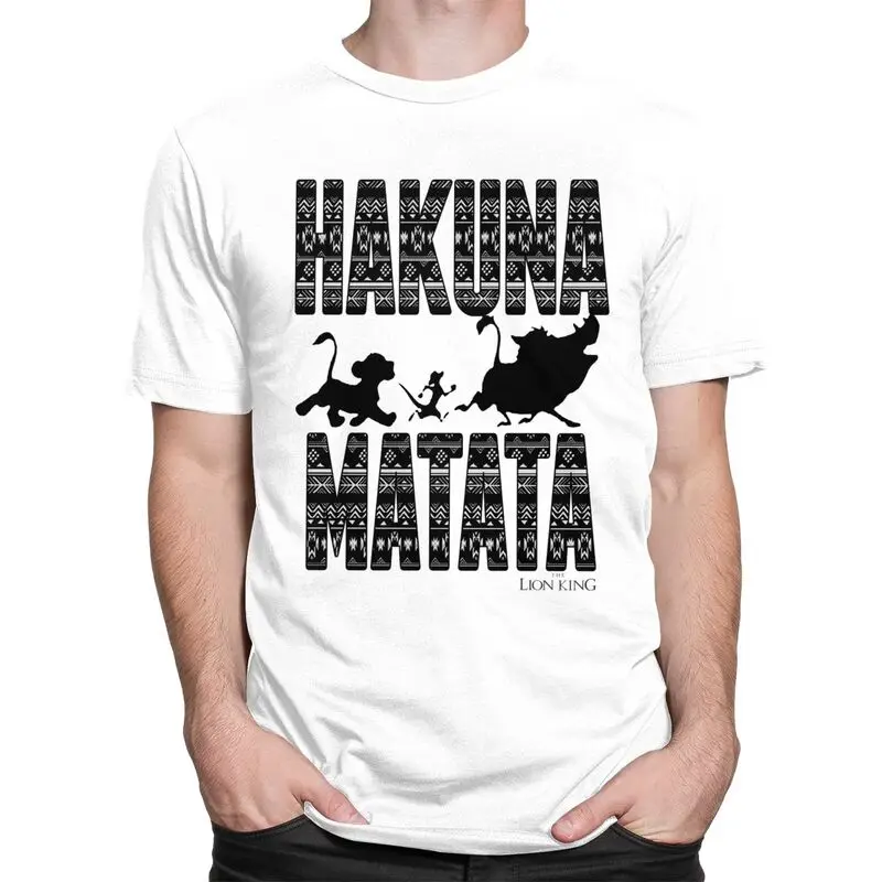 تيشيرت رجالي كاجوال فضفاض مناسب مخصص ، نمط هاكونا ماتاتا ، تي شيرت من القطن الخالص ، الملك الأسد ، فضفاض مناسب