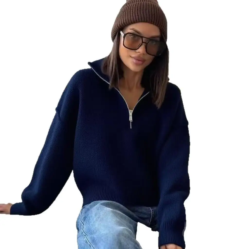 여성용 지퍼 네이티엔드 루즈 니트 스웨터 가을 겨울 신상 슬림핏 소형 사이즈 친환경 패셔너블 컬러 탑