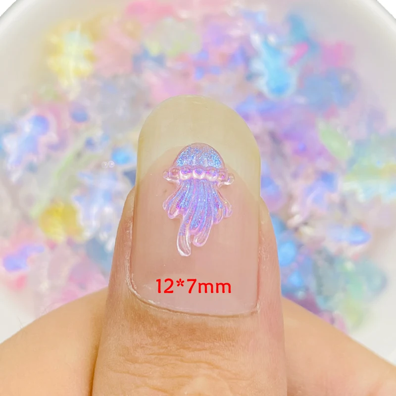 100 Pcs New Mini Cartoon Shiny Marine Jellyfish Resin Scrapbook Rhinestones 3D For DIY Manicure Accessories Decorations A48