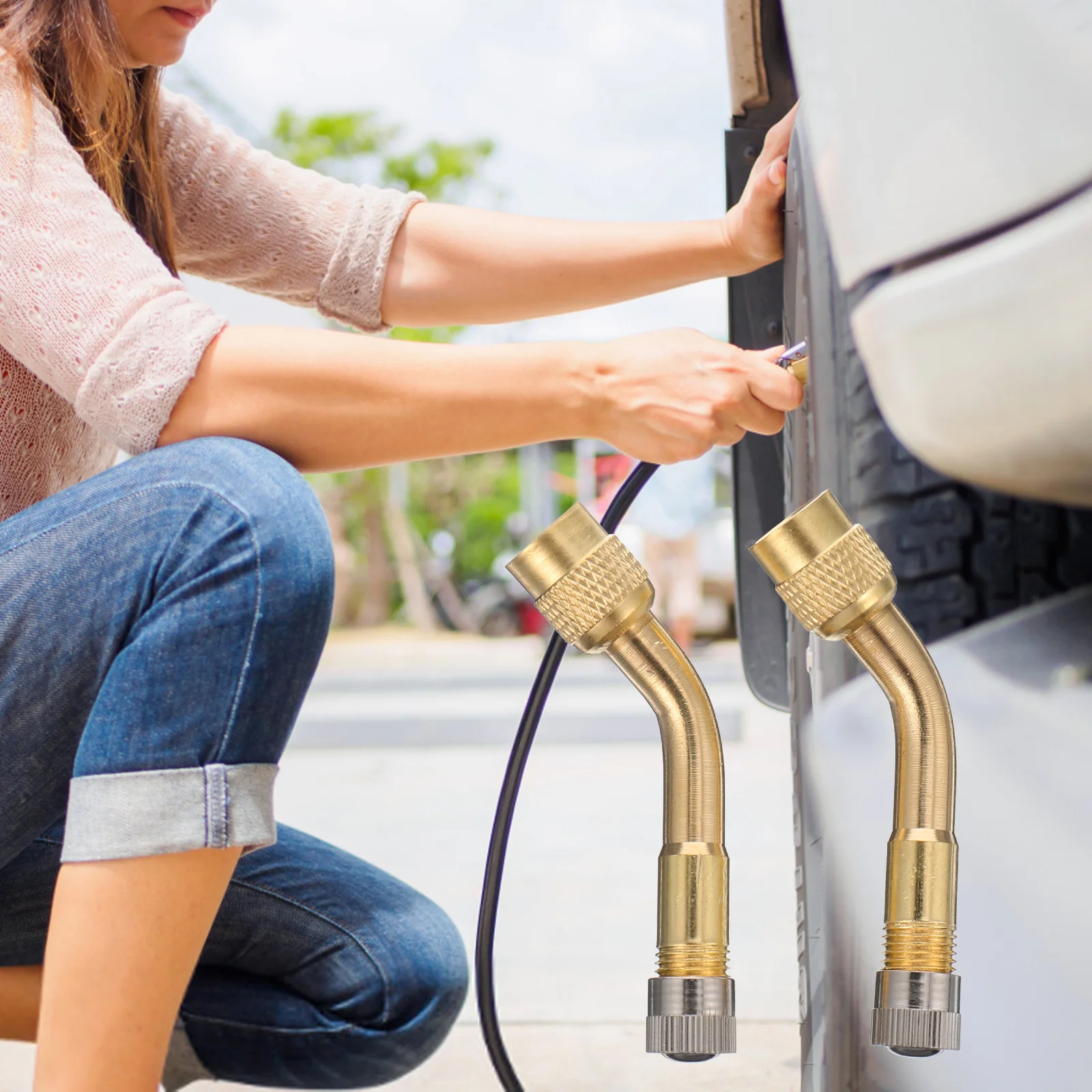 

2Pcs 135 Degree Angled Tyre Extension Adapter Stem Extender for Car Motorcycle Truck Tyre Extension Adaptor Stem Extender