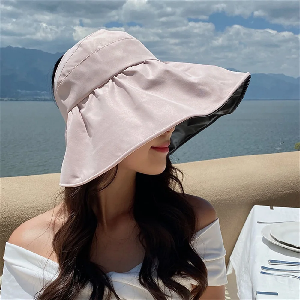 Summer Empty Top Wide Brim Sun Hat For Women Anti UV Sunscreen Bucket Hat Female Sun Protection Outdoor Beach Cap