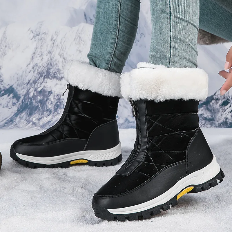 

Northeast Winter Outdoor Womens Fleece-Lined Thickened Snow Boots Warm Cotton Shoes Waterproof Anti-Slip Skiing Shoes for Travel