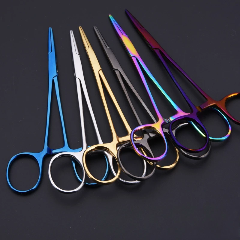 Animal straight trauma hemostatic forceps stainless steel clamps color cosmetic veterinary tools for surgical wound cleaning