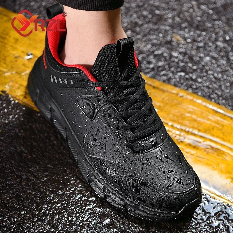 Yrzl preto tênis de corrida masculino à prova dwaterproof água tênis atlético resistente ao desgaste antiderrapante caminhada sapatos esportivos confortáveis