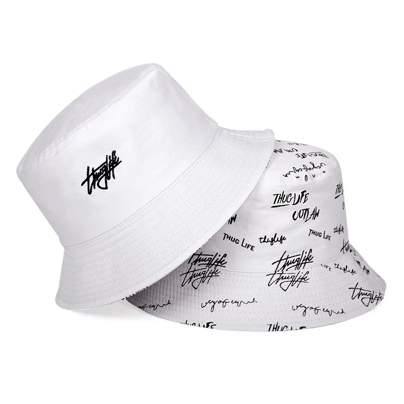 2024 New Fashion Panama Double Sided Wearable Letter Life Men\'s Casual Closed Sun Sunshade Sunscreen Fisherman Hat Fishing Cap