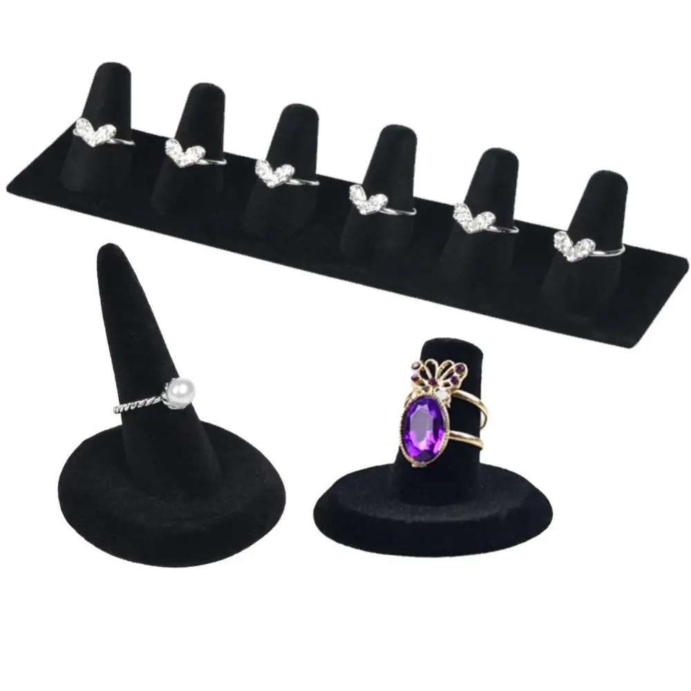 Ring Sieraden Display Houder Zwart Fluwelen Vinger Kegel Vingertop Ring Stand Etalage Etalage Sieraden Organizer