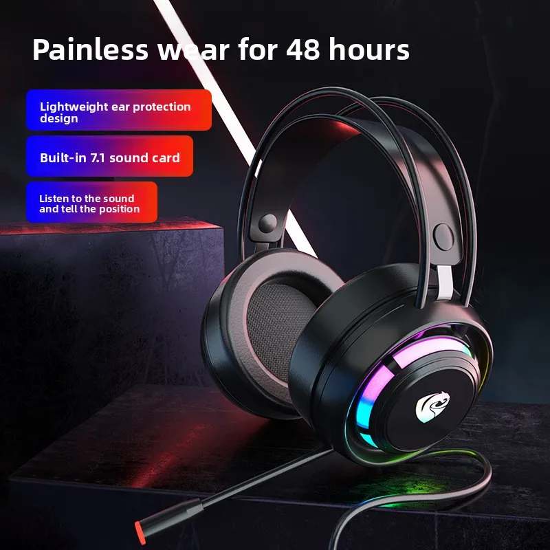 التعرف على السمع مع ميكروفون PSH-300 المانعة للضوضاء RGB ألعاب الرياضات الإلكترونية رأس أصلع مبهر يرتدي سماعة رأس ستيريو سلكية
