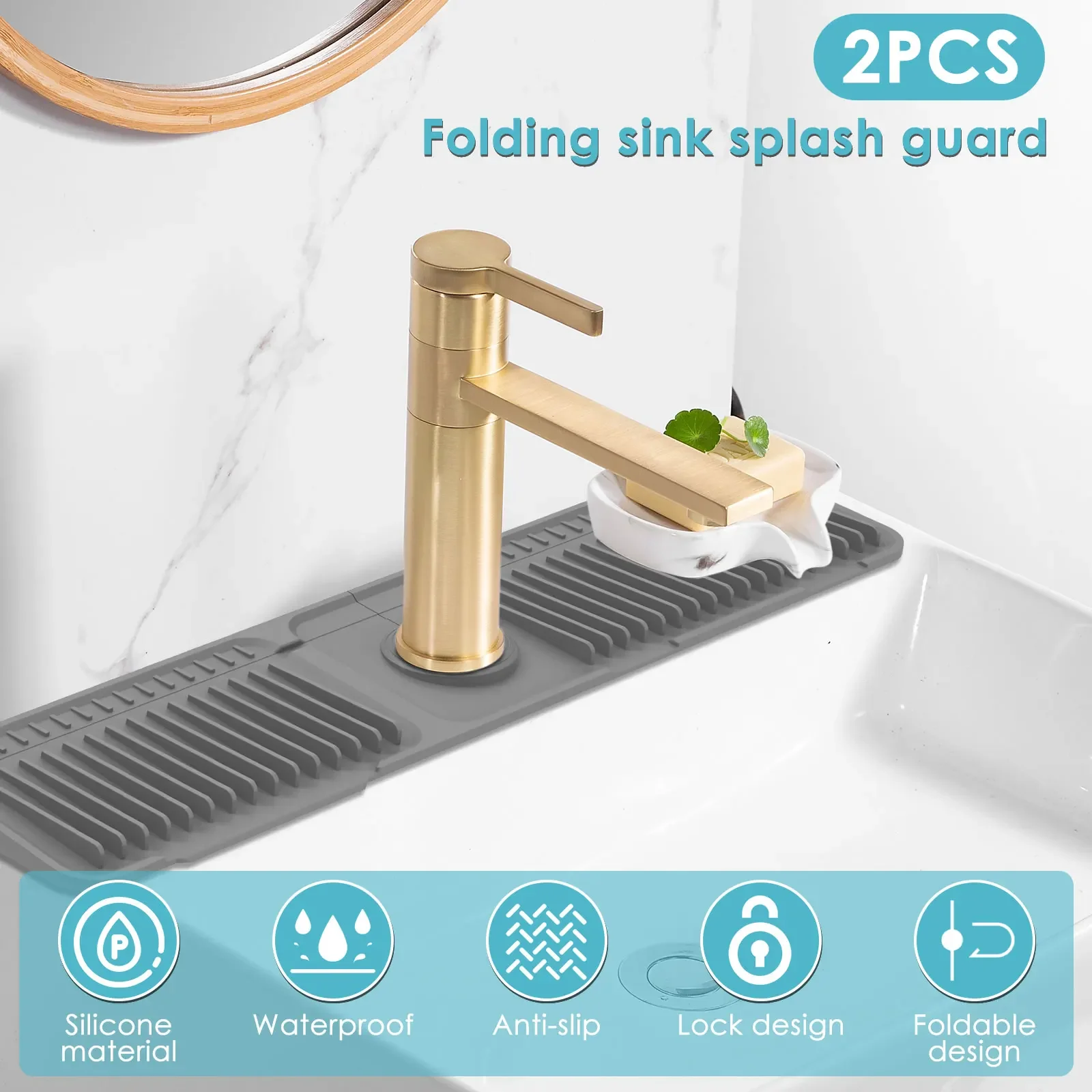 2PCS Silicone Faucet Mat Anti Slip Dish Soap Sponge Holder Faucet Draining Mat Versatile Handle Drip Catcher Tray for Bathroom