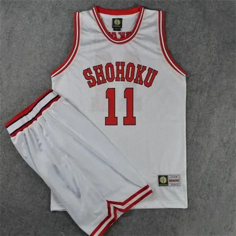 Anime Shohoku School Basketball Team Jersey Sets Slam Dunk Rukawa Hanamichi Sakuragi White 11 Jersey Set Cosplay Costume Uniform