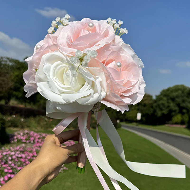 1PC Wedding Bride Bridesmaid Banquet Pink Rose Wedding Party Pearl Throwing Flower Photography Prop Valentine's Day Gift