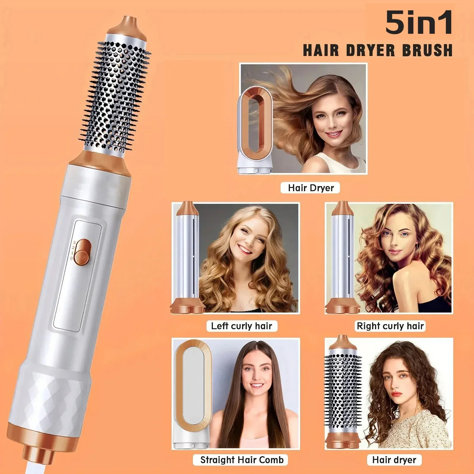 

high speed hairdryer 5 in 1 curling iron, hot air comb set of removable stylers, hot air brush for straightening and curling