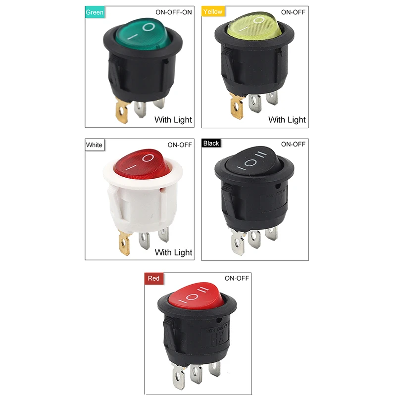 10PCS 23MM 2/3 Position ON-OFF /ON-OFF-ON Round Rocker Switch  Electrical Equipment With Light Power Push Button Switches