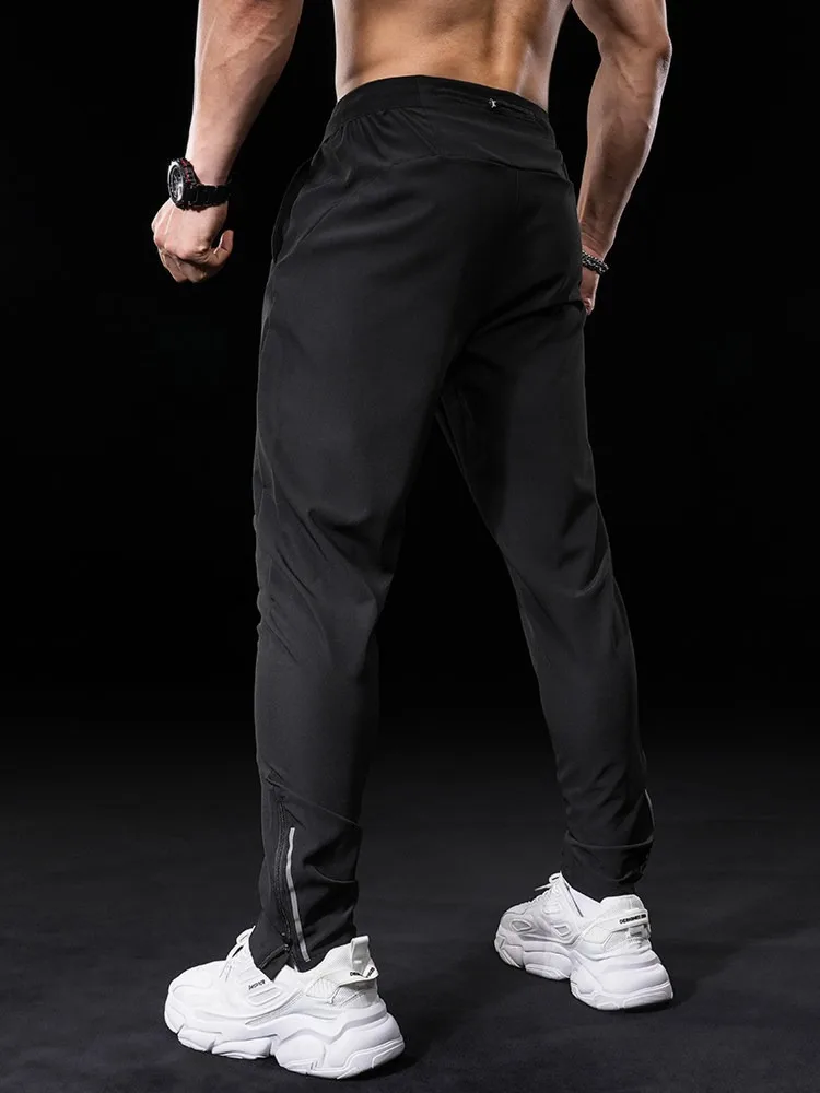 Men Ice Silk Quick Dry Sports Pants Slim Fit Lightweight Breathable Athletic Running Training Gym Fitness Casual Jogger Trousers