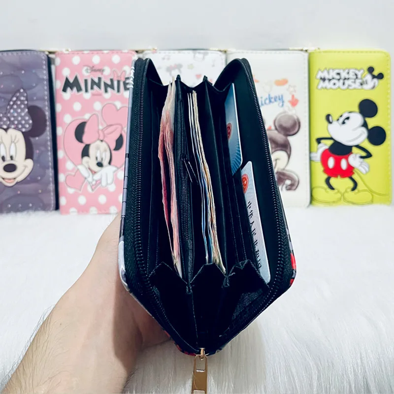 Disney Woman Long Wallet Cartoon Mickey Mouse Coin Bag Cute Minnie PU Leather Girl Card Package Children Holder Clutch