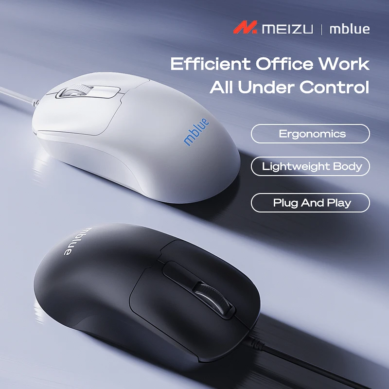 MEIZU Mblue M204 Wired Mouse 1200DPI USB Mouse 100g Lightweight Mouse For MacBook For Windows Black White