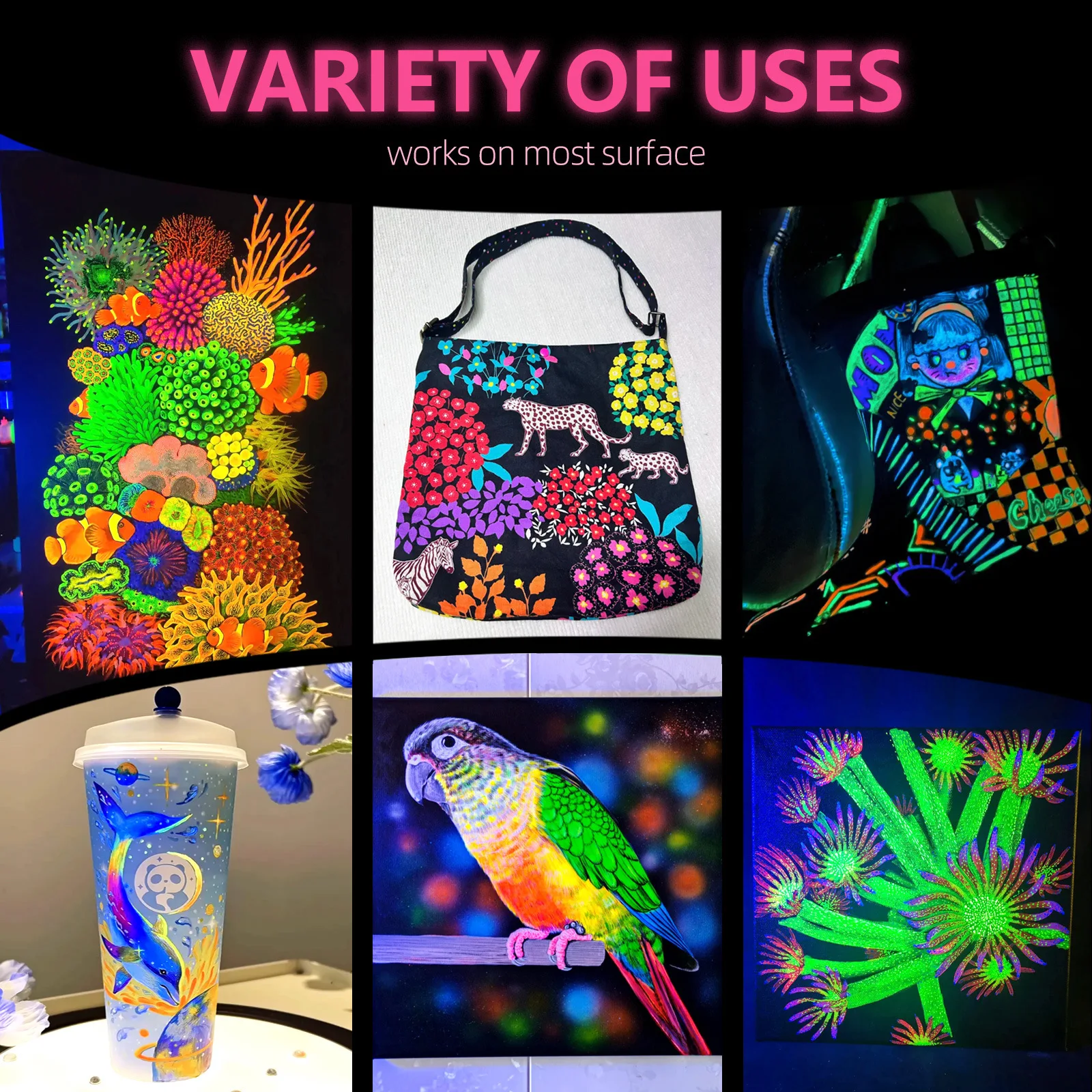 High-Pigment Fluorescent Acrylics 6 Color Set 22ml - Ideal for Street Art, School Projects & Home Decor Wall Graffiti & DIY