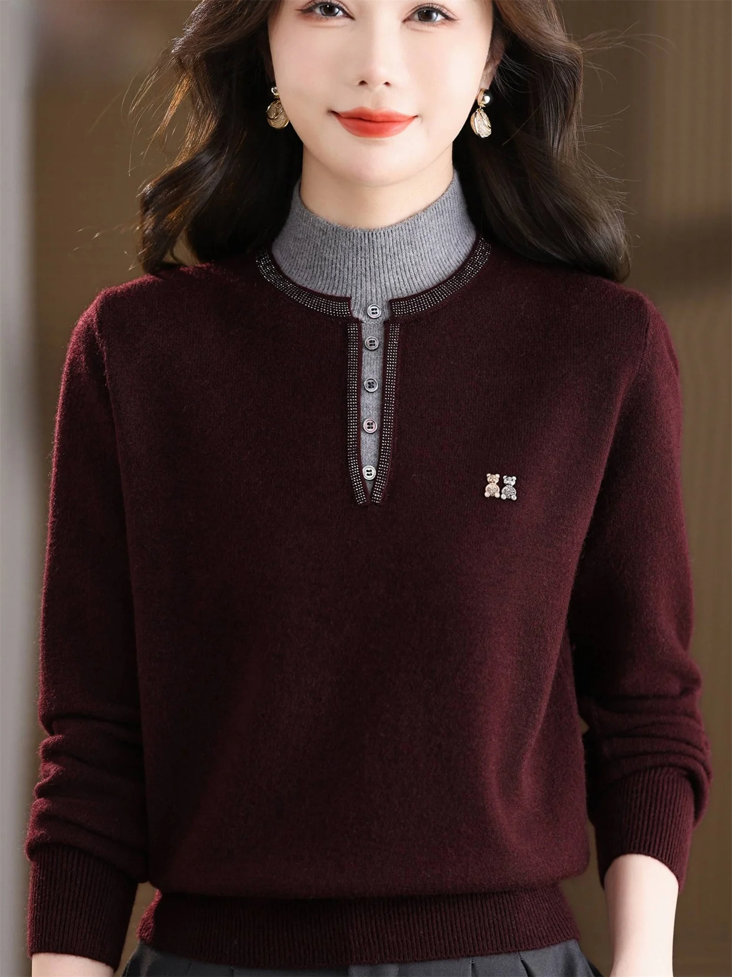 

Теплый, комфортный свитер с высоким воротом, свободный крой, утягивающий эффект, для женщин среднего возраста, осенне-зимняя новинка.