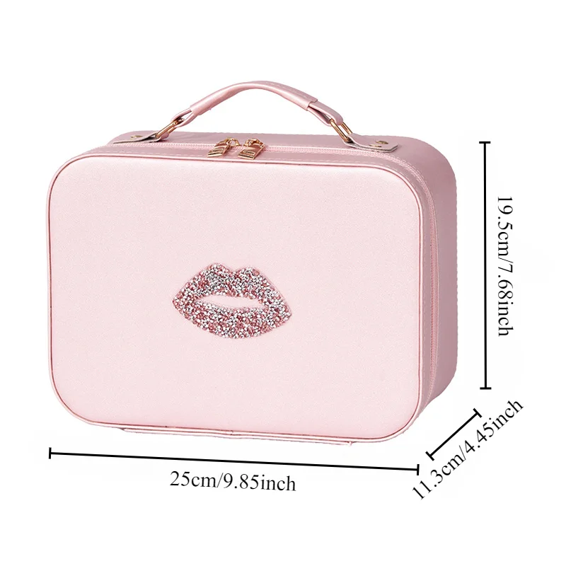 1Pc Makeup Case With Mirror 2 Colors PU Leather Large Capacity High-end Makeup Bag For Cosmetics Storage