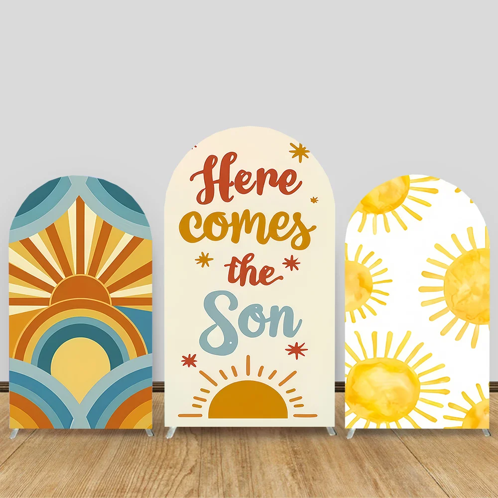

2-Sided Custom Sun Groovy Chiara Arch Wall Backdrop Cover Here Comes The Son Kids Birthday Party Baby Shower Decor Background